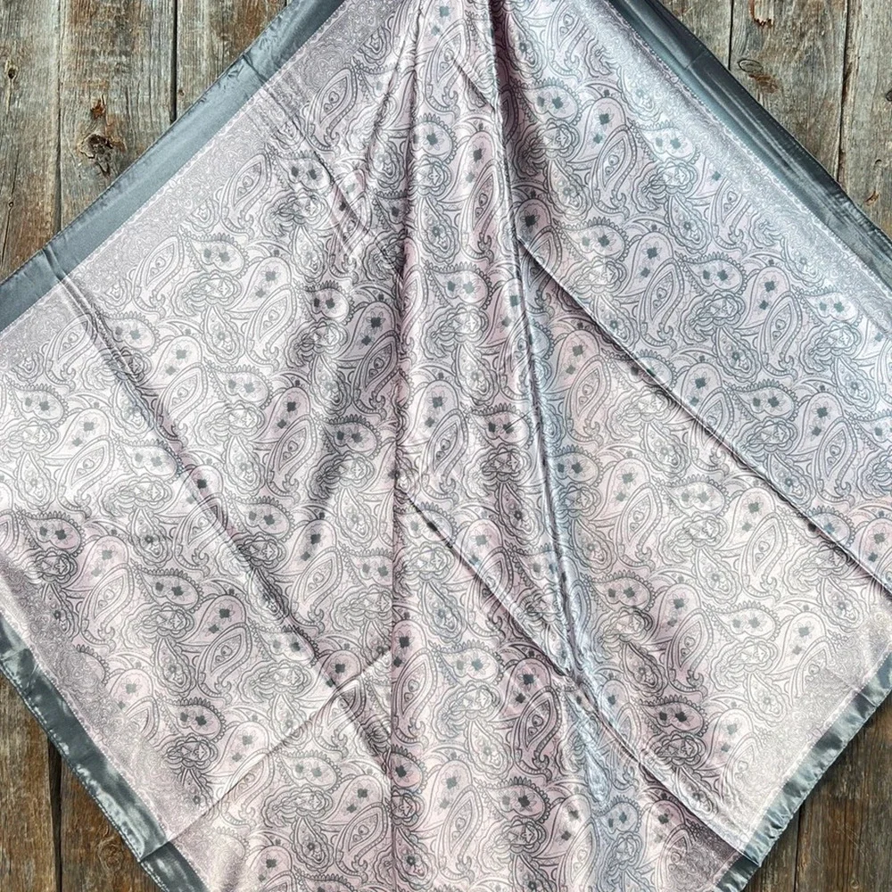Paisley Pink Grey Western Wild Rag Scarf - Picture 3 of 4